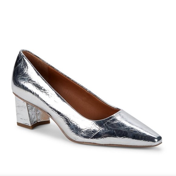 New Sarto by Franco Sarto Regal Silver Leather Pump 8.5 - Picture 1 of 13
